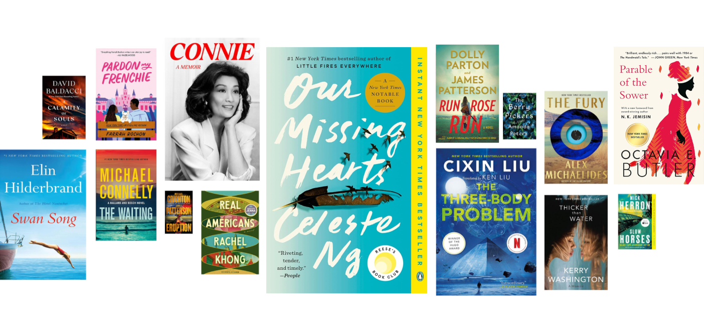 A large collage of various, colorful book covers.