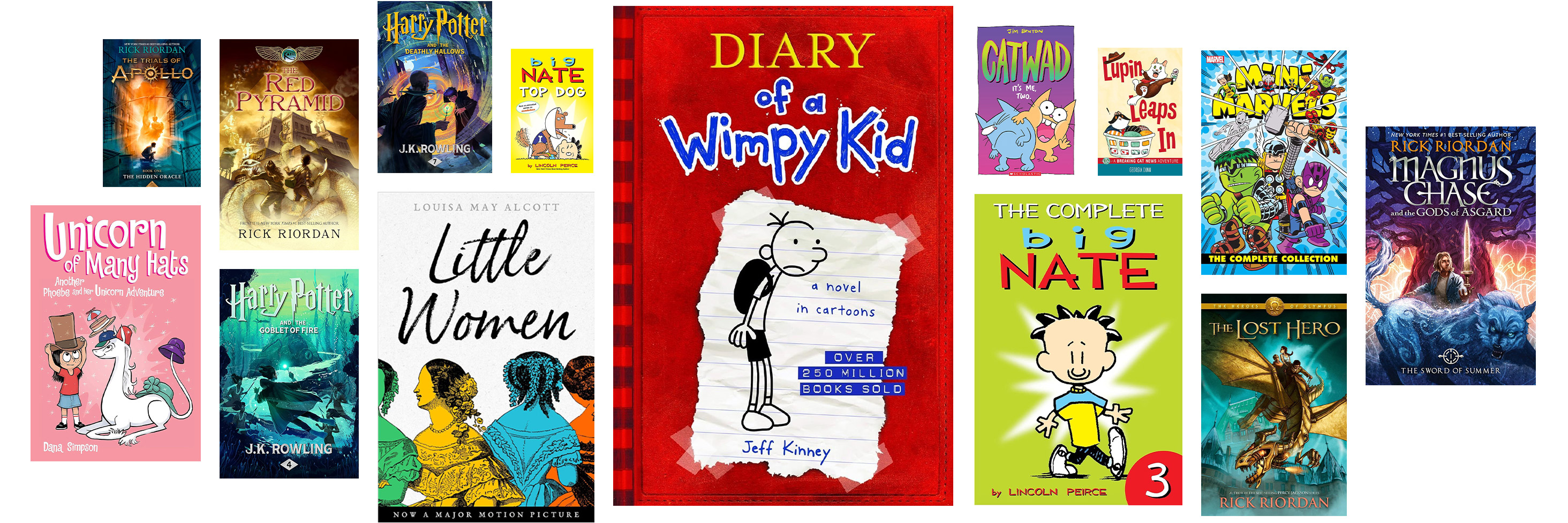 A large collage of various, colorful children’s book covers.