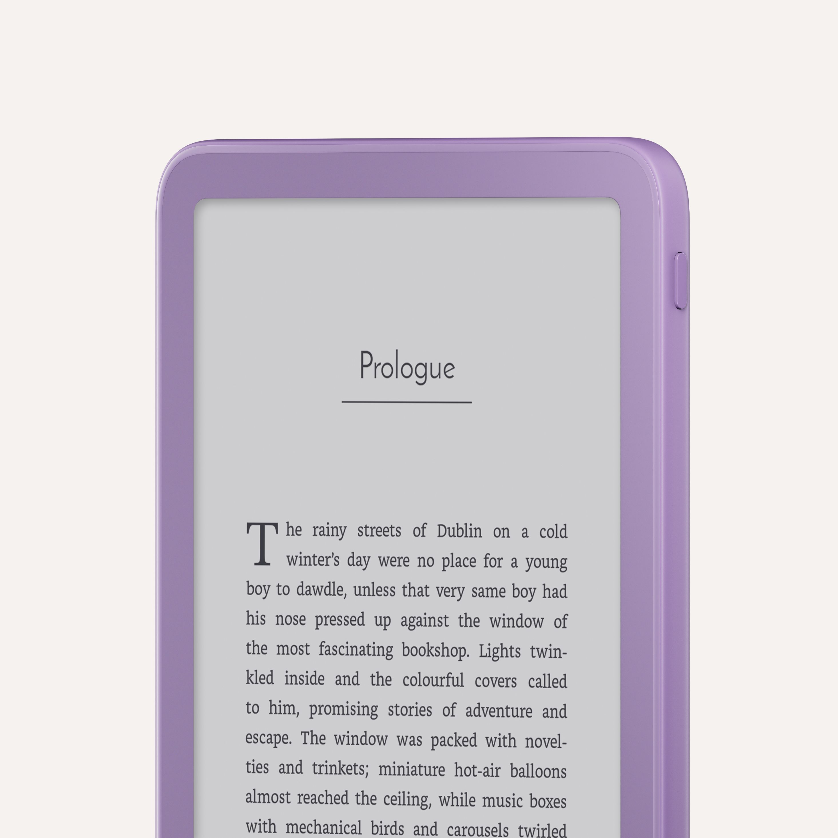 Close-up of a purple Kindle's corner. The purple runs across the front and around the edges.