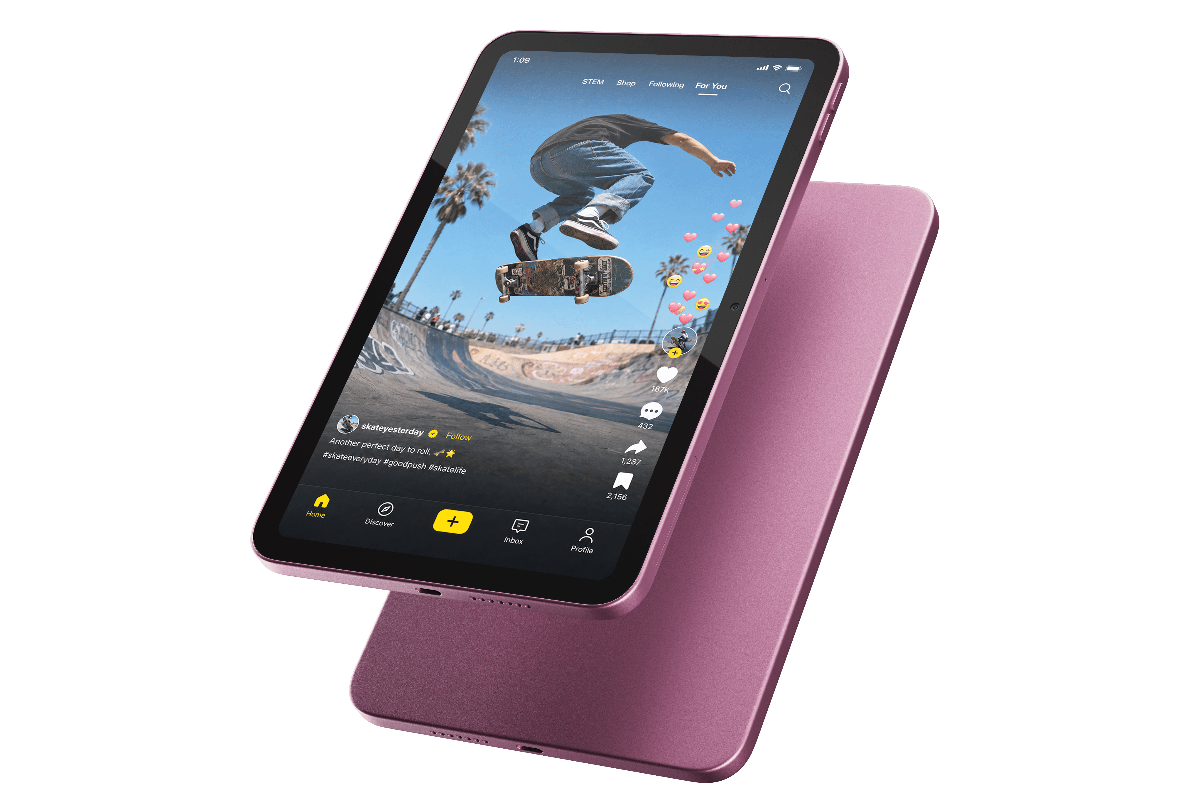 Amazon Alexa Tablet 8 displaying a skateboarding video.